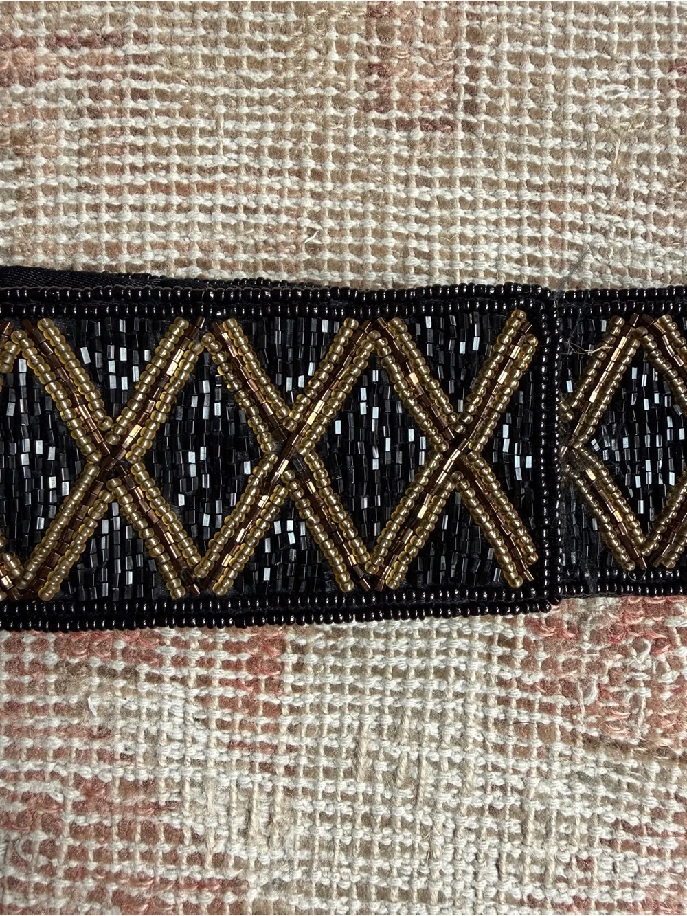Vintage 90s Talbots Black and Gold Geometric Beaded belt